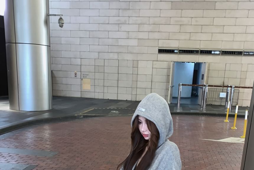 / Shorts Rise Applique Zip Knit Melange Hoodie Mid