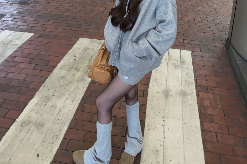 / Shorts Rise Applique Zip Knit Melange Hoodie Mid