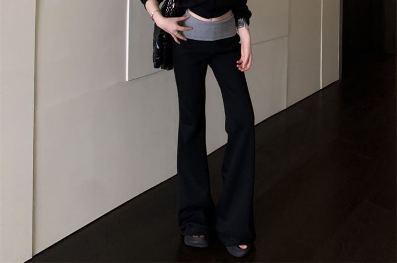 Drawstring Plain Hoodie Rise / Sweatpants Bootcut Tone High Two Zip Crop