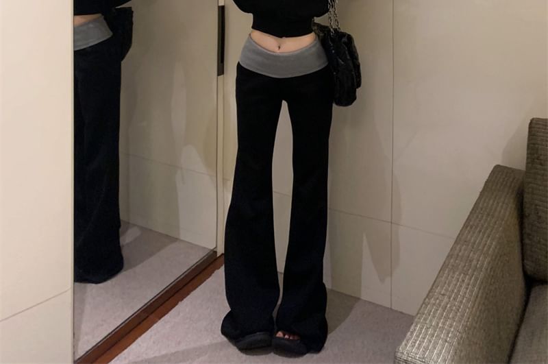 Drawstring Plain Hoodie Rise / Sweatpants Bootcut Tone High Two Zip Crop