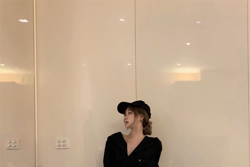 Drawstring Plain Hoodie Rise / Sweatpants Bootcut Tone High Two Zip Crop