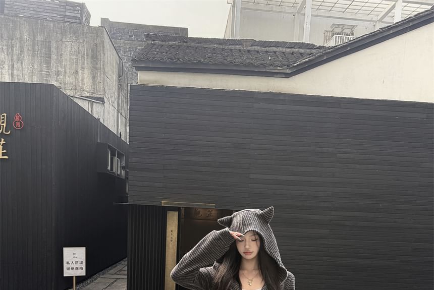 Hoodie / Horn Zip Accent Bootcut Devil Sweatpants Drawstring Waist Crop Striped