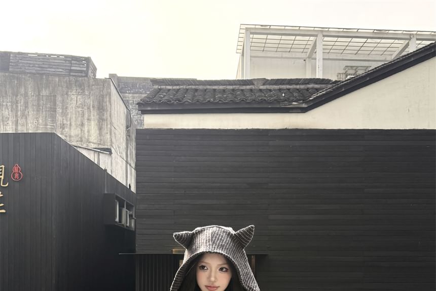 Hoodie / Horn Zip Accent Bootcut Devil Sweatpants Drawstring Waist Crop Striped