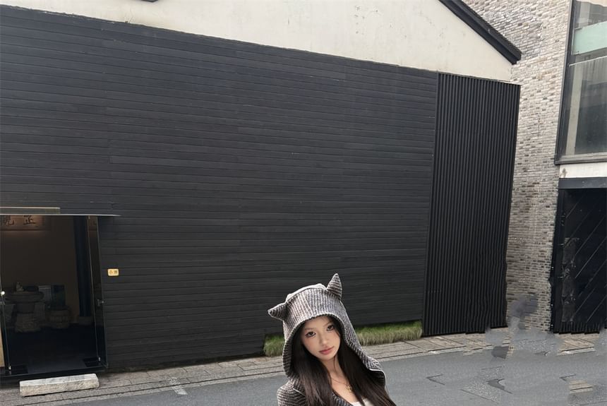 Hoodie / Horn Zip Accent Bootcut Devil Sweatpants Drawstring Waist Crop Striped