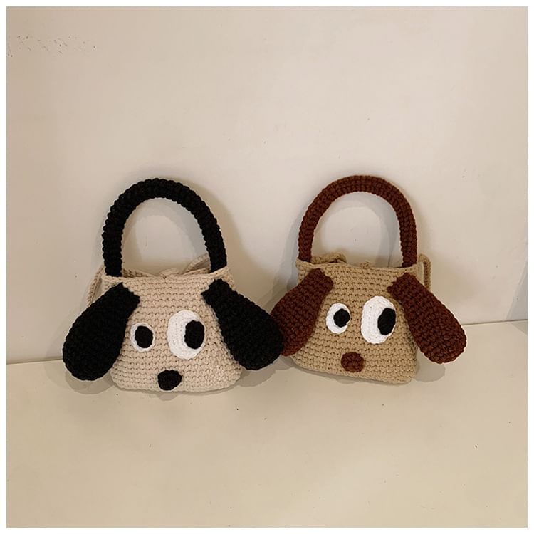 Knit Dog Crossbody Top Bag Handle