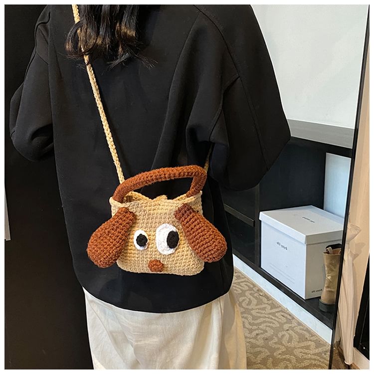 Knit Dog Crossbody Top Bag Handle
