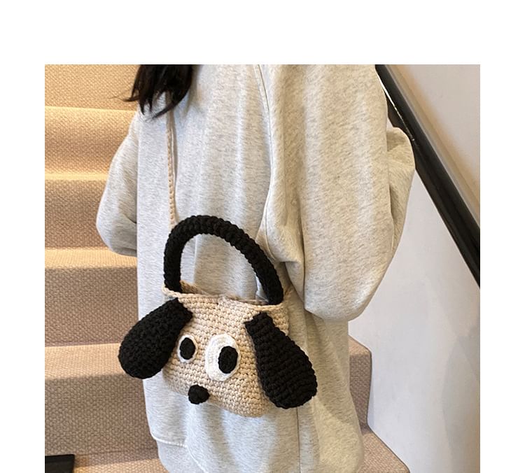 Knit Dog Crossbody Top Bag Handle