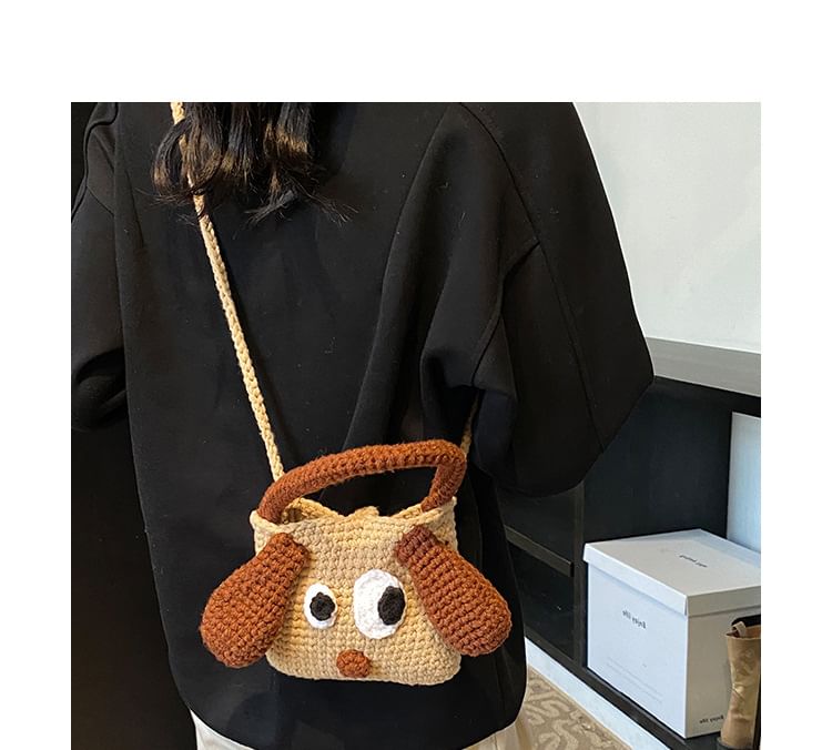 Knit Dog Crossbody Top Bag Handle