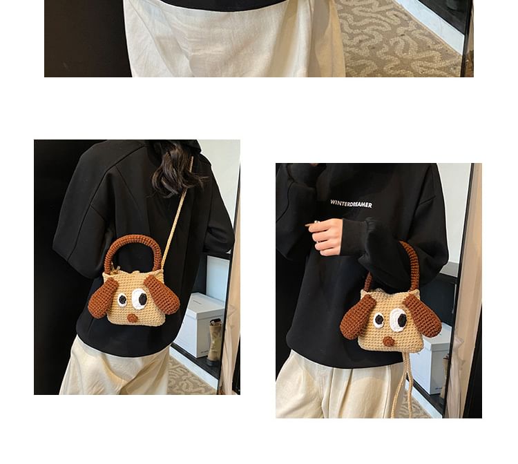 Knit Dog Crossbody Top Bag Handle