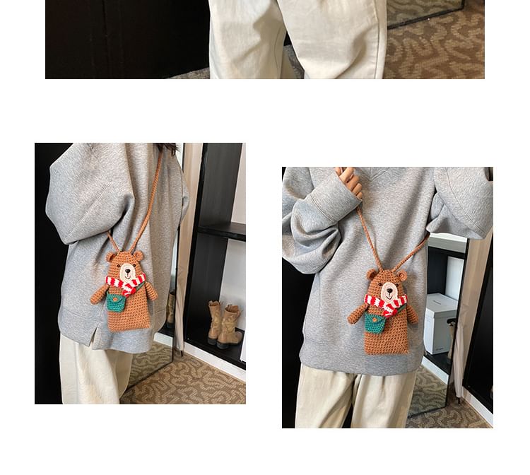 Mobile Crossbody Bag Phone Bear Knit