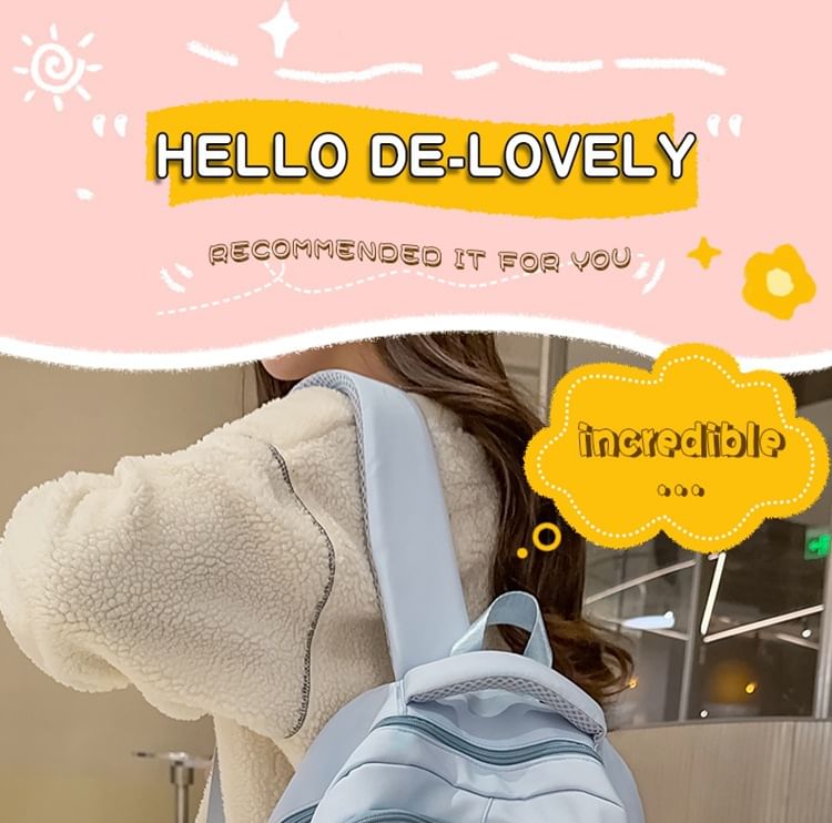 Embroidered Charm Set Backpack Floral Nylon Laptop / Bag