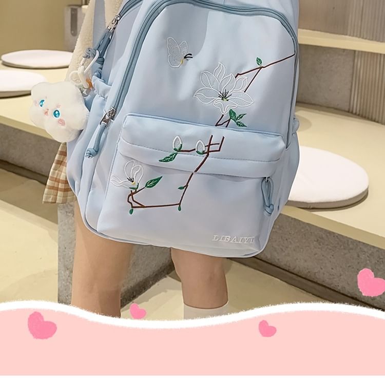 Embroidered Charm Set Backpack Floral Nylon Laptop / Bag