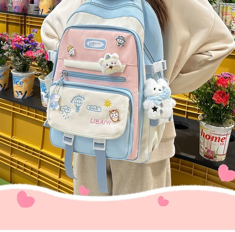 Set Charm Embroidered / Laptop Tote Nylon Backpack Bag