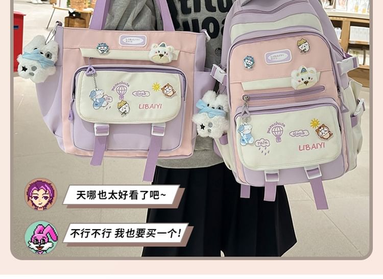 Set Charm Embroidered / Laptop Tote Nylon Backpack Bag