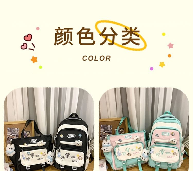 Set Charm Embroidered / Laptop Tote Nylon Backpack Bag