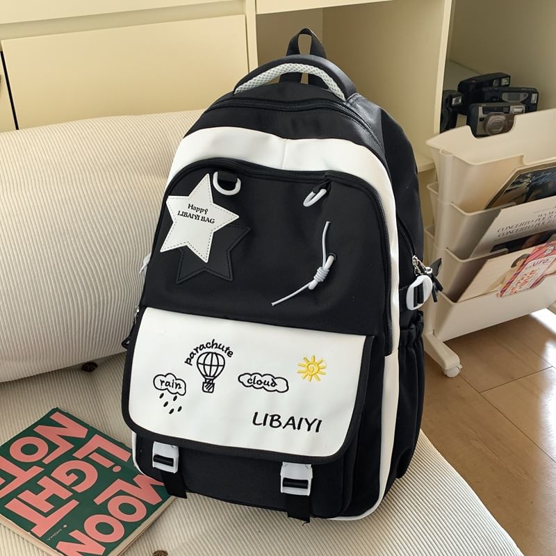 Backpack Laptop / Nylon Charm Star Embroidered Bag Applique Tote Set Badge