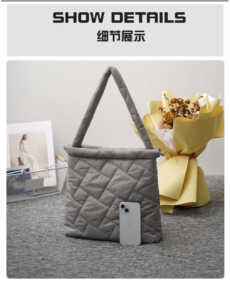 Quilted Bag Tote Plain Drawstring