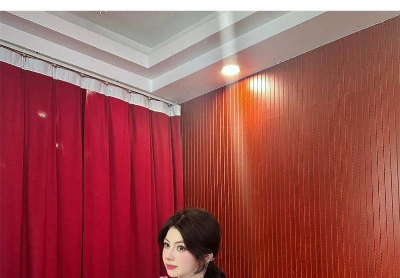 Puff-Sleeve Sequined Cutout Mermaid Evening Gown