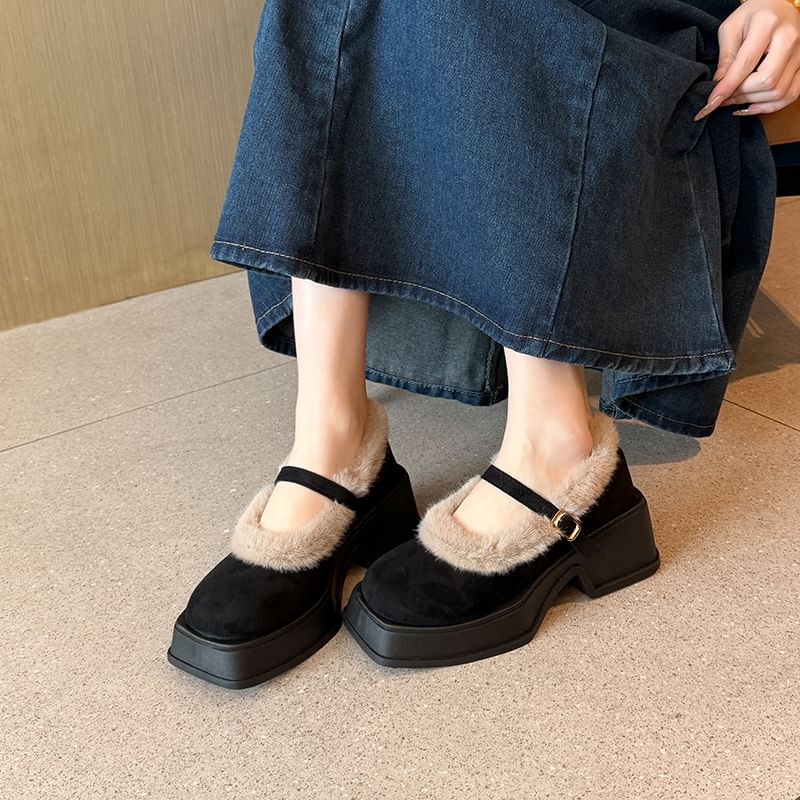 Square-Toe Heel Chunky Mary Shoes Jane Platform