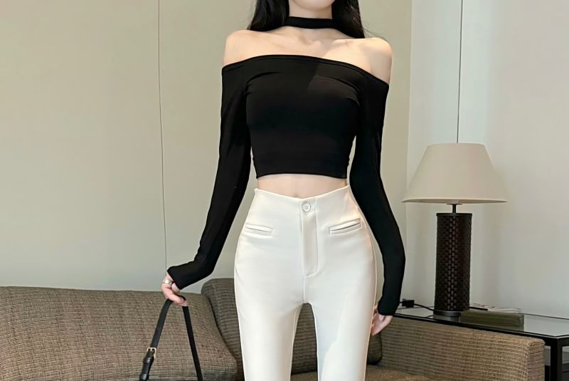 Rise Pants Plain High Bootcut