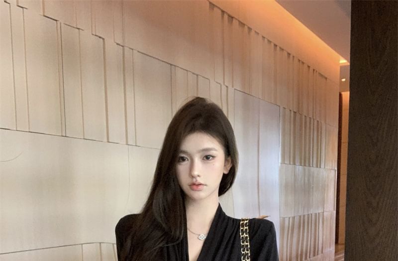 Plain Cardigan Tie Collar Waist Shawl