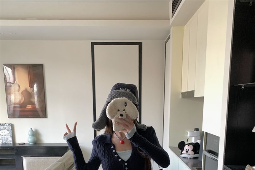 Sweater Tone Two Cropped Mock Two-Piece Collar Cable-Knit