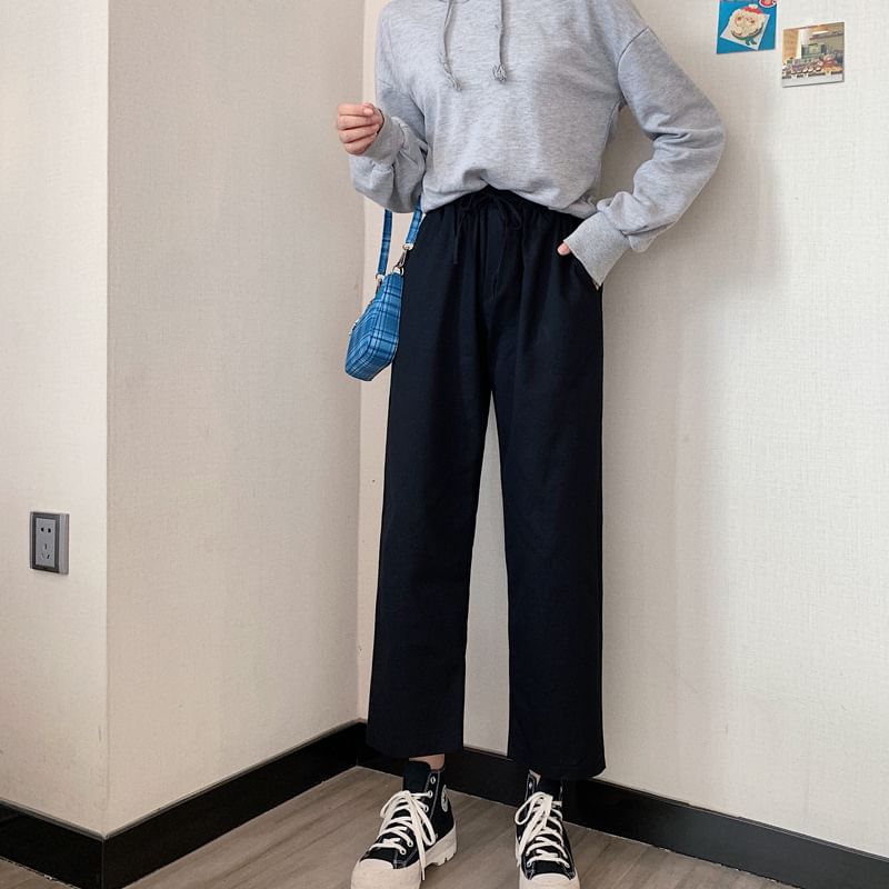 Leg Plain Cargo Pants High Wide Rise