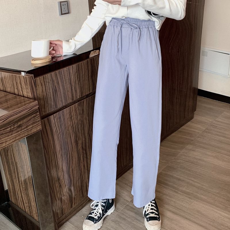 Leg Plain Cargo Pants High Wide Rise