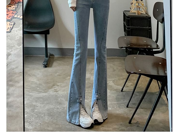 High Slit Hem Waist Jeans Flared