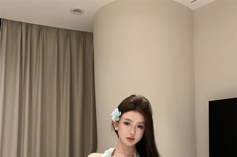 Asymmetrical Halter / A-Line Plain Skirt Ruffle Mini Top High Neck Rise Scoop