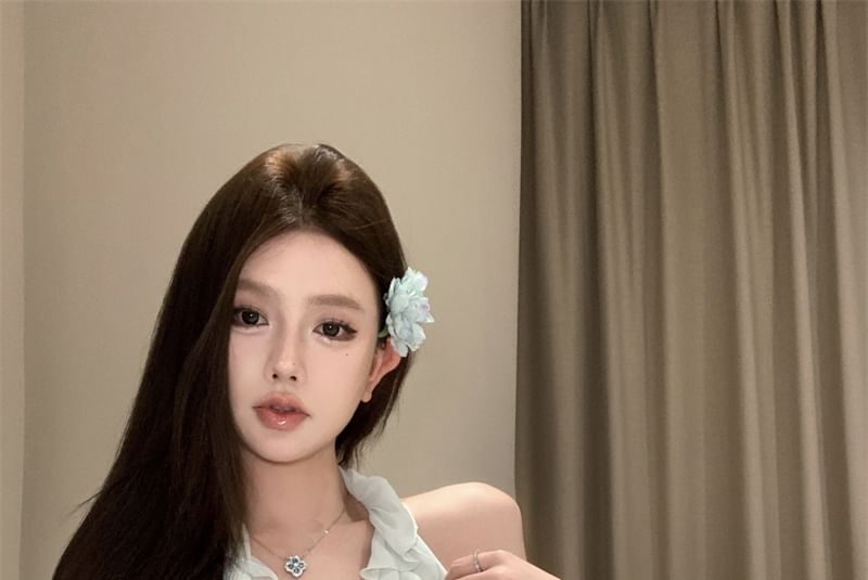 Asymmetrical Halter / A-Line Plain Skirt Ruffle Mini Top High Neck Rise Scoop