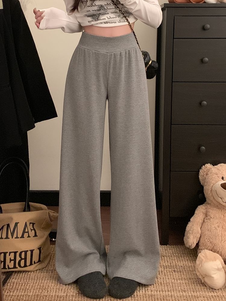 Rise Leg High Wide Pants Plain