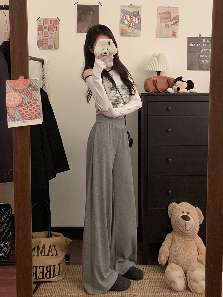 Rise Leg High Wide Pants Plain