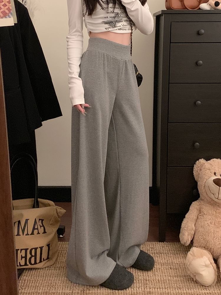 Rise Leg High Wide Pants Plain