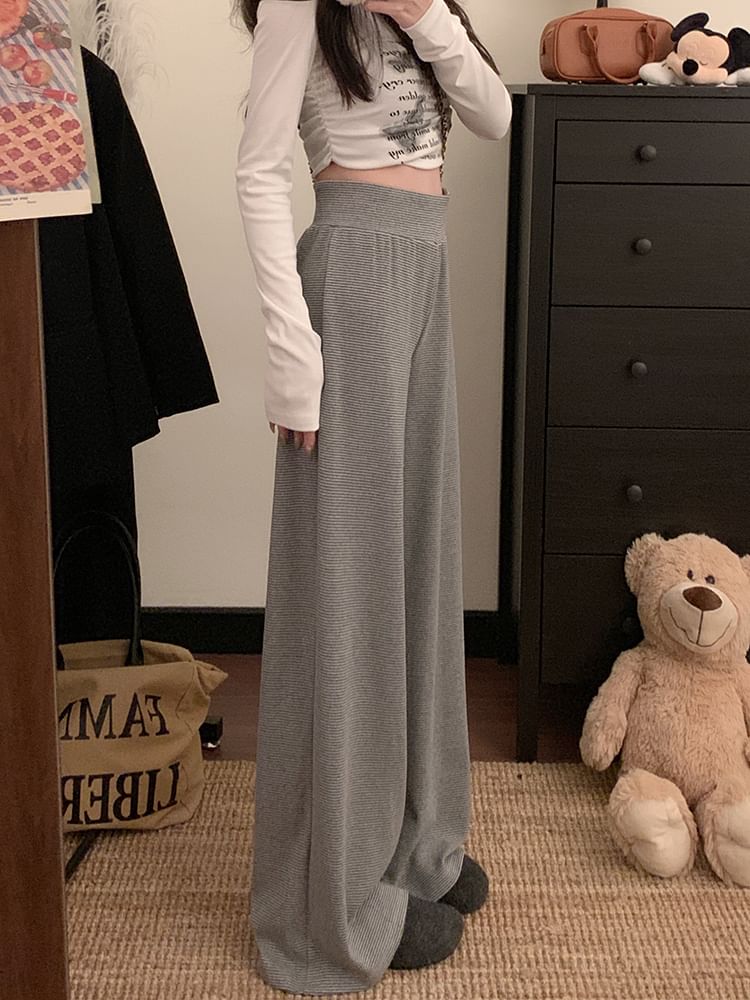 Rise Leg High Wide Pants Plain