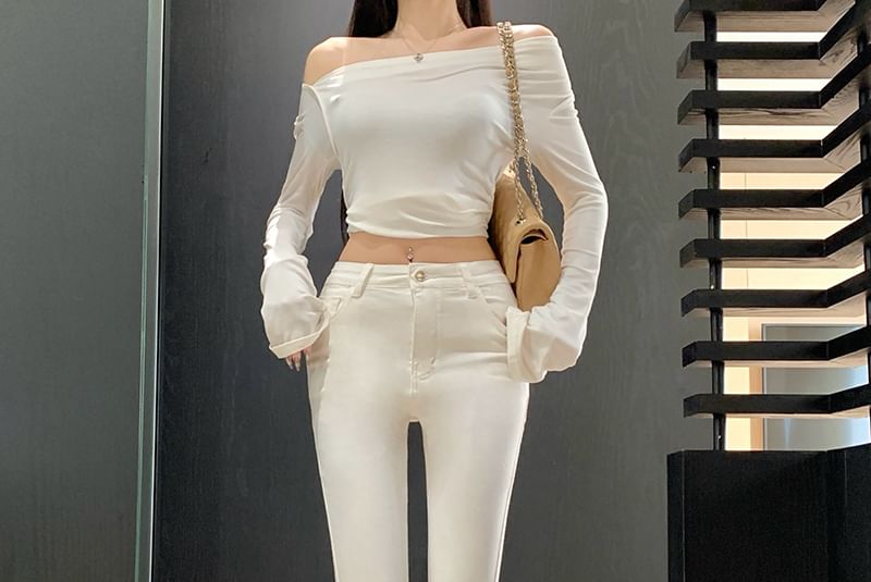 Plain Waist High Flared Pants