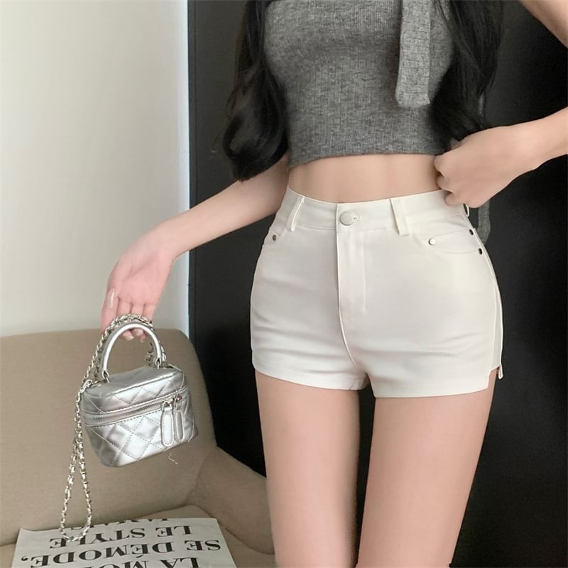 Hem Shorts Waist Plain Zip High