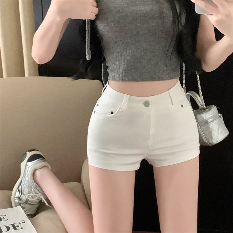 Hem Shorts Waist Plain Zip High