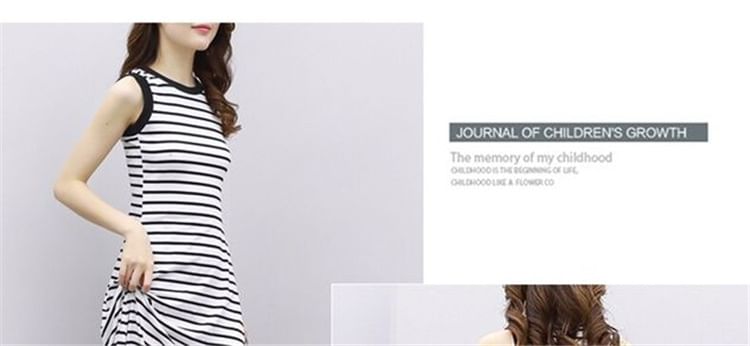 A-Line Midi Tank Dress Striped Crew Neck