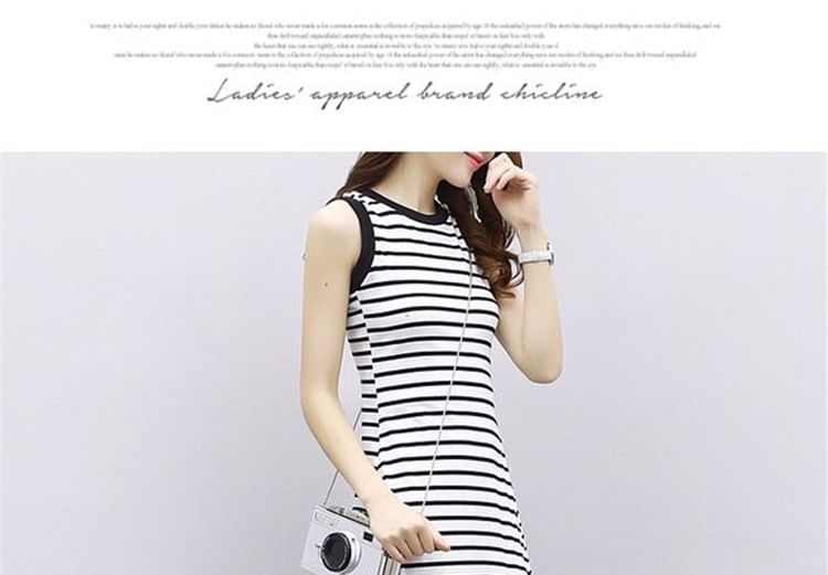A-Line Midi Tank Dress Striped Crew Neck