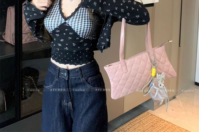 Dress Crop Mini Print Cardigan Plaid / Cami Top Floral Panel