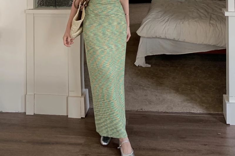 Rise Maxi Skirt High Knit Melange Top / Pencil Camisole