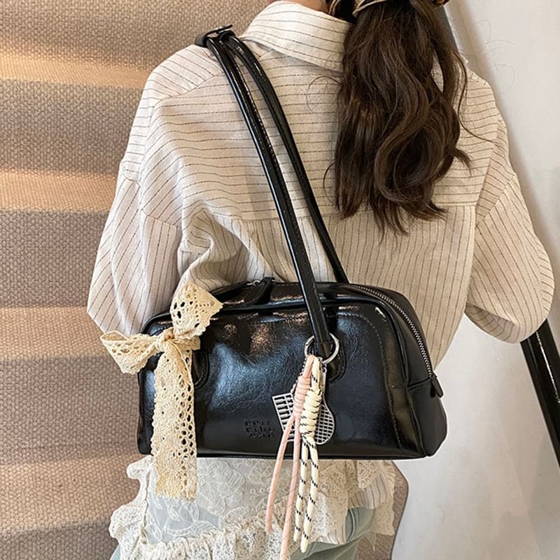 Faux Bowler Bag Leather Lettering