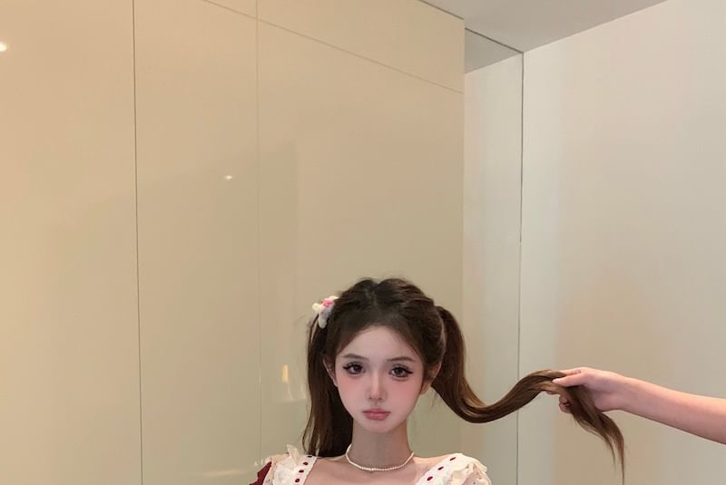 Panel Ruffle Plaid Skirt Print Mini Sleeveless Top High / Striped Bow Cardigan Waist Floral A-Line