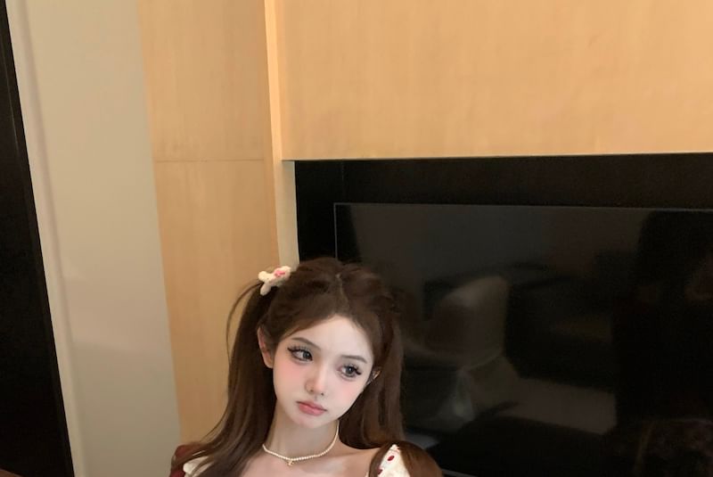 Panel Ruffle Plaid Skirt Print Mini Sleeveless Top High / Striped Bow Cardigan Waist Floral A-Line