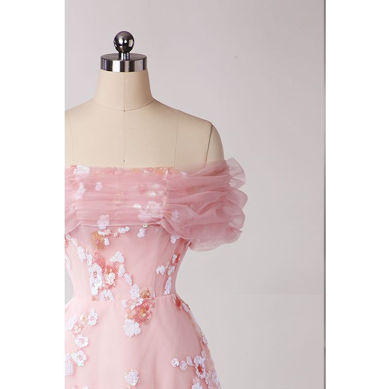 Off-Shoulder Sequined A-Line Evening Gown