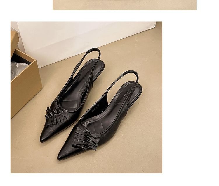 Faux Heel Slingback Sandals Kitten Pointed Leather Toe