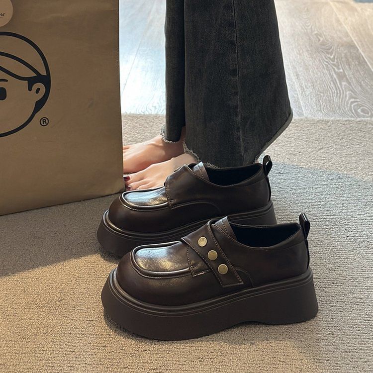 Faux Strap Adhesive Plain Shoes Leather Platform