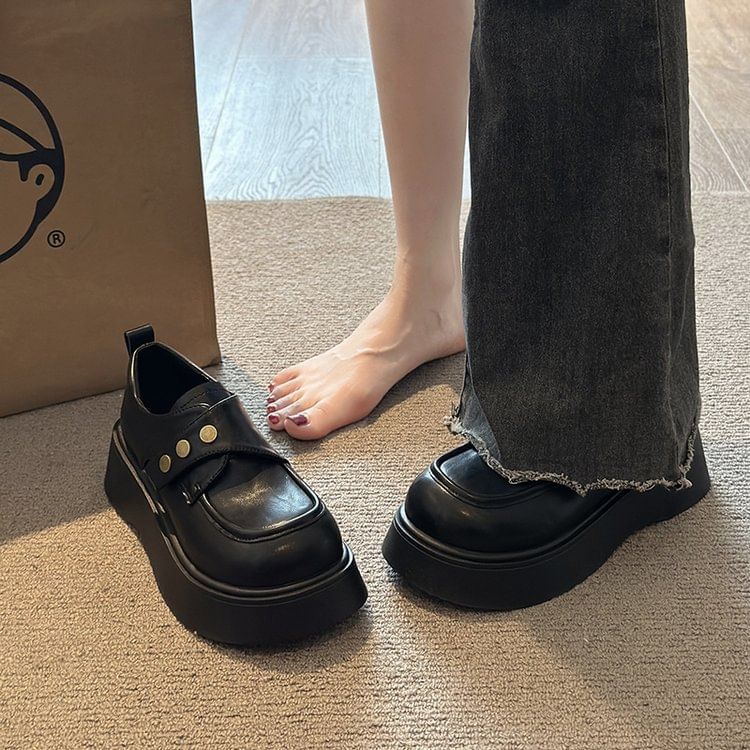 Faux Strap Adhesive Plain Shoes Leather Platform