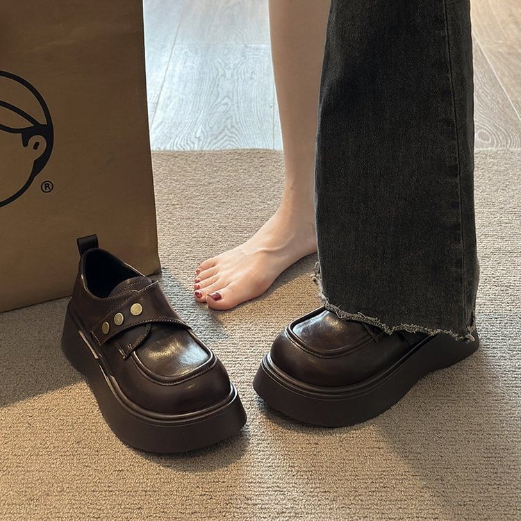 Faux Strap Adhesive Plain Shoes Leather Platform